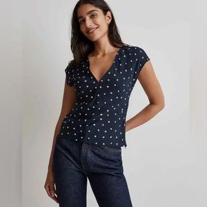 Madewell V-Neck Cap Sleeve Top in Ditsy Floral Pattern